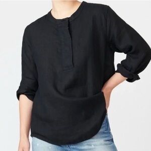 J. Crew Women's Linen Pop Over Tunic Blouse 1/4 Button Front 3/4 Sleeves Size XL